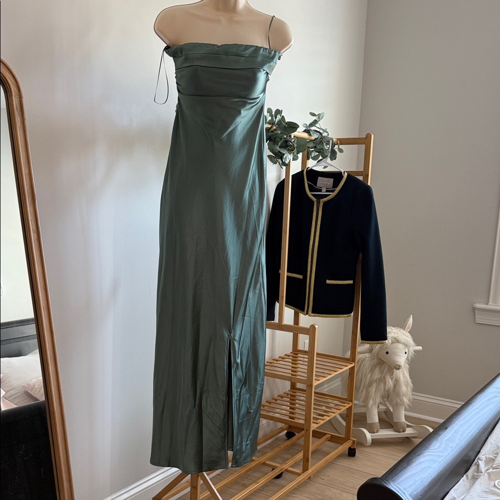 Altar'd State Satin Look Strapless Green Dress